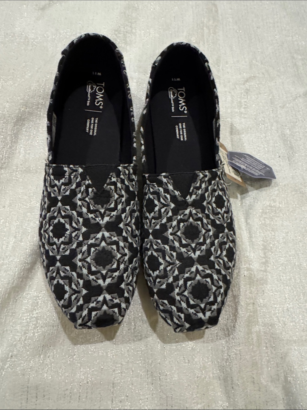 TOMS Black & White Geometric Pattern Slip-On Loafers NWT